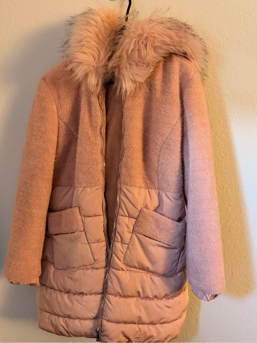 Y2K Women's Pink Faux-Fur Collar Puffer Coat